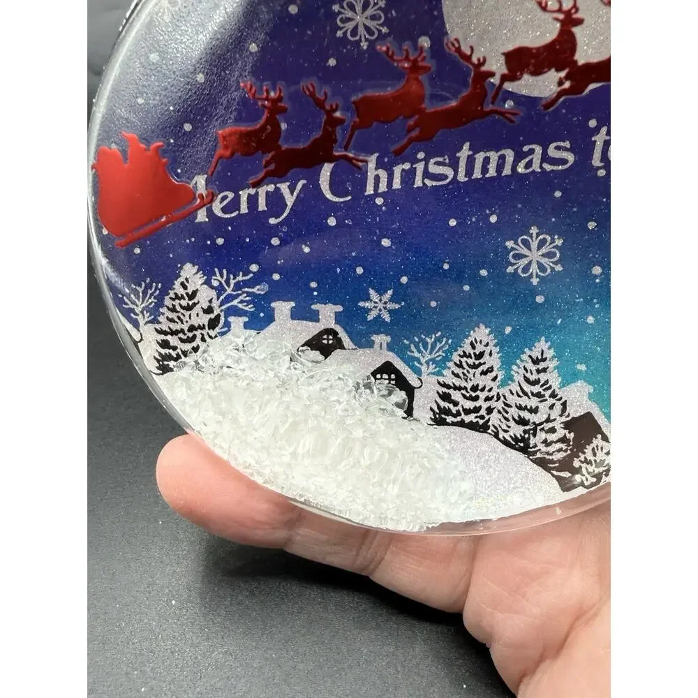 Hallmark Ornament A Merry Christmas Eve Glass Snow EUC No Box -Lo16